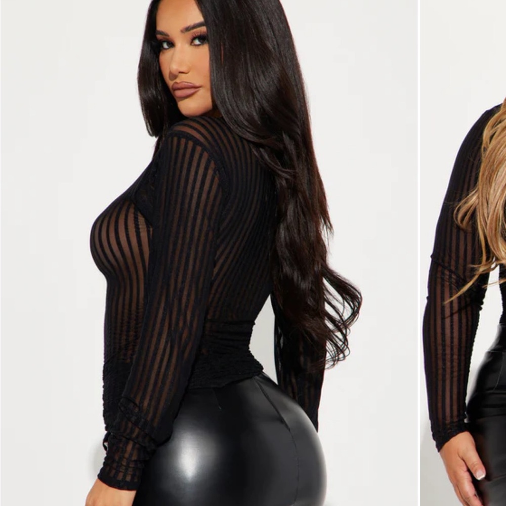 Myra Black Long Sleeve Mesh Top
